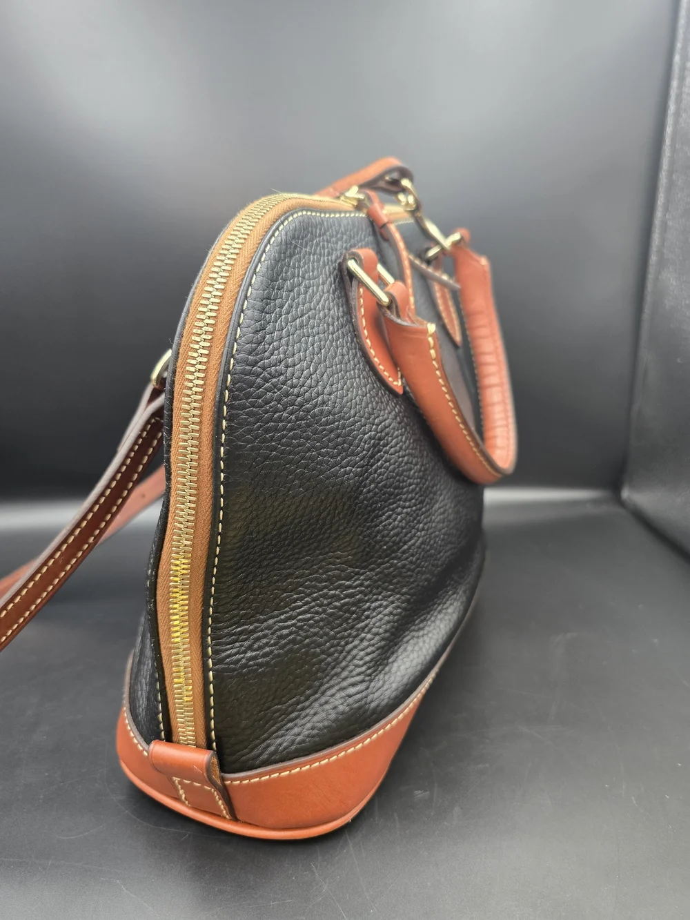 Dooney & Bourke Black and Brown Pebble Leather Satchel